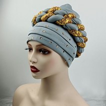 키코이 캉가 Headscarf 겨울 여성 Turban 모자 크로스 보닛 착용 준비 아랍 머리 랩 아프리카 Braid Turbans Auto Gele Headties, [03] GRAY