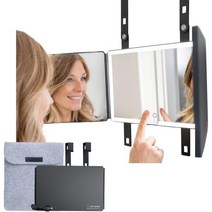 Verivue 3방향 LED 셀프 헤어컷 거울 헤어 커팅 스타일링을 위한 조명 3단 360 면도 메이크업 리얼 글라스 도어 브래킷 위로 높이 조절 가능 여행 가방 테이블 탑 스탠드, LED가 있는 HD 유리