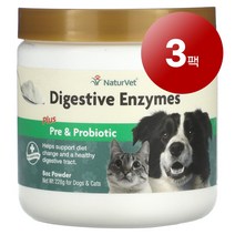 리암마켓 NaturVet 네이처벳 강아지 고양이용 면역 장 소화 건강 관리 효소 플러스 프리 프로바이오틱 파우더 227g 1팩, 3팩