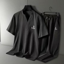 자칠 반팔 긴바지 캐주얼 트레이닝 세트 남여름 아이스 면마 통기성 패션 중년 티셔츠