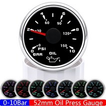 유면계 유량계 0-10 Bar 2 "52MM 오일 압력 게이지 7 색 조명 0-150 PSI 자동 자동차 게이지 방수 IP, 01 BS Gauge
