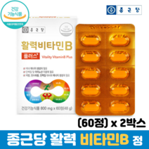 비타민B 정 알약 비타민 B1 B2 B6 B12 B군 비오틴 엽산 식약처인증 비타민비, 2박스, 종근당 활력비타민B 플러스 60정