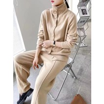 패션 블로거풍 니트 세트 여춘추 나른한 가디건 스웨터 와이드 팬츠 투피스