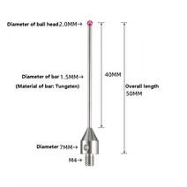 3좌표 측정 바늘 M4 나사 연장 막대 L50mm 루비 볼 프로브 레버 스레드 텅스텐 강철 CMM, 한개옵션1, 01 M4xD2.0xL50