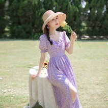 써스데이아일랜드 스타일 짧은 소매 솔리드 퍼플 달콤한 스타일 빈티지 우아함 디자인 세련된 슬림 아라