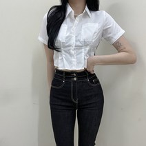 VANANA2 여성용 핀턱 단추 슬림핏 크롭 반팔 카라 셔츠