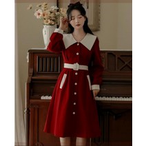 하이 웨스트 버튼 원피스 빅카라 요조 아이유 레드 옷