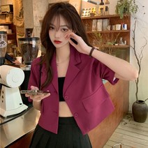 런메시 Runmecy 여성 여름 슬림핏 숏자켓 크롭 자켓