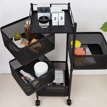 회전선반 사각 3단 4단 이동식 트롤리 철제 욕실 수납장 코너 정리대, 4단 블랙