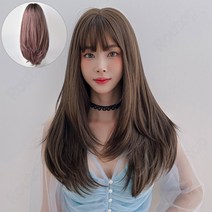 Routop 여성 가발 긴발 잔머리 디자인 머리둘레 조절 가능 무광 머릿결, 글러시 베이지