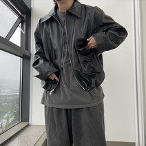 남녀공용 봄가을데일리 스타일링 밑단 스트링 오버핏 포켓 레자자켓 PU45