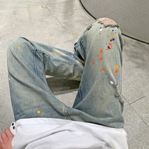 남성 빈티지 페인트 포인트 대형 스트레이트 홀 2022 하이 스트리트 청바지 108