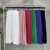 행복여[신상무배]컬러 팔레트 허리 밴딩 플리츠 롱 스커트