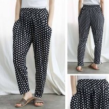 여름아이스쿨바지 시원한몸빼바지 편한허리밴딩팬츠 땡땡이 꽃 냉감 쿨링 스판 고무줄