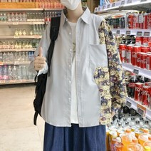 남녀공용 곰 긴팔 셔츠 루즈핏 세련 커플 자켓 스타일 봄 가을