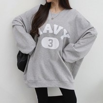 네이비 오버핏 맨투맨 여성용 빅사이즈 루즈핏