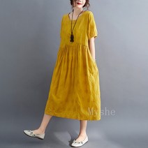 [Myshe]여름 린넨 롱 원피스 빅사이즈 여성 캐주얼 원피스 Qi809TingMM05