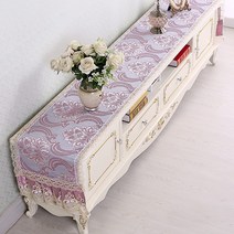 SKANDSALO 식탁보 레이스 패브릭아트 직사각형 거실 화장대 신발장 긴테이블 커버먼지방지 덮개천, T04-몽라란자색, C01-40*180CM(적합 장롱 110-140CM)