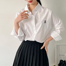 퍼니걸스 9921 오버핏 베이직 R자수 여성 셔츠 남방 여성의류