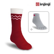 INJINJI 인진지 양말 뉴 에코울 퍼포먼스 발가락 양말 등산 양말 스포츠 양말, M (255~270mm), 레드