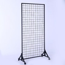 철망 파티션 이동식 작품전시대 가벽 철 메쉬파티션, 바닥 블랙 120x200  70 후크  바퀴