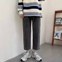 남자와이드청바지 남자크림진 남자통청바지 2023new streetwear 스모키 그레이 헐렁한 2021 가을 새로운 한국 패션 스트레이트 데님 자른 레그 팬츠 남성