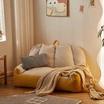 다다미 소파 싱글 더블 안락 쿠션 2인용 소파, 더블 배색 뉴 옐로우 + 베이지