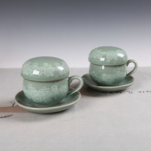 청자 인화문 손잡이 찻잔 2인 다기세트, 청자인화문손잡이찻잔2인다기세트