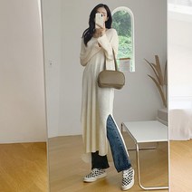 브이넥 슬릿 니트 롱원피스