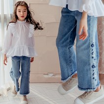 아동복 주니어 데님 자수 와이드 레그 바지 얇은 섹션 9부 청바지 봄 가을 패션