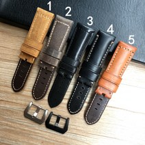 호환 밴드 스트랩 교체 러닝 운동 선물 PAM 시계 24mm 26mm 이탈리아 브라운 블랙 그레이 말 가죽 팔찌 손목, [10] 26MM Color 5, [02] With silver buckle
