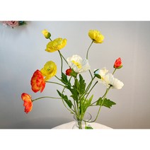새해맞이 양귀비 3color 실크플라워 유리 물꽂이 화병 인테리어 꽃꽂이 장식, 레드
