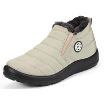 Hsyooes 여성용 따뜻한 모피 안감 겨울 스노우 부츠 방수 앵클 아웃도어 편안한 신발 여성용 블루., 9, Beige 2