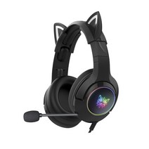 ONIKUMA 3.5mm 듀얼 홀 고양이 귀 게이밍 유선헤드셋, 블랙, K9