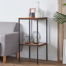 푸른우드 철제 원목 키큰골드 침실협탁 쇼파거실협탁 2단 다용도 테이블, 블랙+엠보블랙