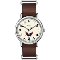 Timex Tribute 남성용 NHL 위켄더 40mm 쿼츠 가죽 스트랩 뉴욕 아일랜더스, Washington Capitals