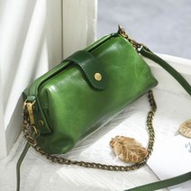 천연가죽 가방 레트로 식물성 무두질 가죽 여성 크로스백 수제 체인 클립