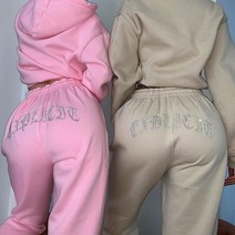 엄마 등하원복 여성 Juicy Couture 트랙 다이아몬드 후드 티셔츠 조깅 바지 두 조각 세트 가을 겨울
