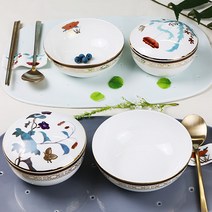 한국도자기본차이나 초충도 예단 단반상기세트 6pcs, 예단포장 + 안성 학조각수저