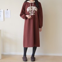 데일리앤 로키 배색 기모 후드 롱 원피스