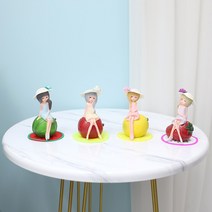 21세기트랜드 선반 장식 인형, 과일소녀 세트 + 컵받침 4개, 세트