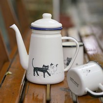 법랑 주전자 캠핑용 레트로 미니 감성 인덕션, 1.1L  고양이, 단일사이즈