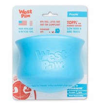 West Paw Zogoflex Toppl 인터랙티브 간식 디스펜싱 강아지 퍼즐 놀이 장난감 100% 견고함 물에 뜨는다 미국산 스몰 아쿠아, Aqua Blue_Large