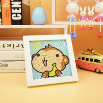 홈데코 (2+사은품) 액자포함 아동 보석십자수 캐릭터 30종 (택1), 18.바나나 원숭이, 1개