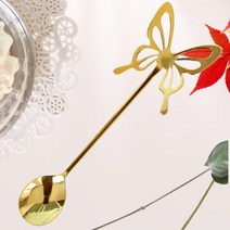 나비 모양 카페 티스푼 티포크 과일포크 골드 실버, 골드 티포크