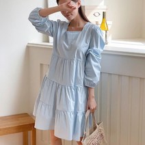 제이0 3color 스퀘어 면 캉캉 긴팔 원피스