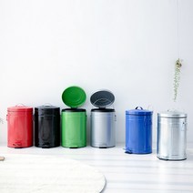 페달휴지통 12리터 원형 디자인 레트로 컬러 스타일 모던 심플 거실 서재 안방 침실 다용도 페달형 휴지통, 그린