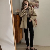 여성 트렌치코트 영국 스타일 짧은 벨트 패션 옷깃 더블 브레스트 블레이저 봄 가을 단색