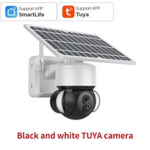 외부 CCTV INQMEGA-TUYA 태양 전지 패널 카메라 PIR 모션 감지 별도 설치 가능 비디오 감시 Alexa 지원, 프랑스, BW camera