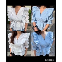 에끌라땅 고퀄의류 2단 캉캉이 프릴 블라우스 두컬러(화이트 소라)